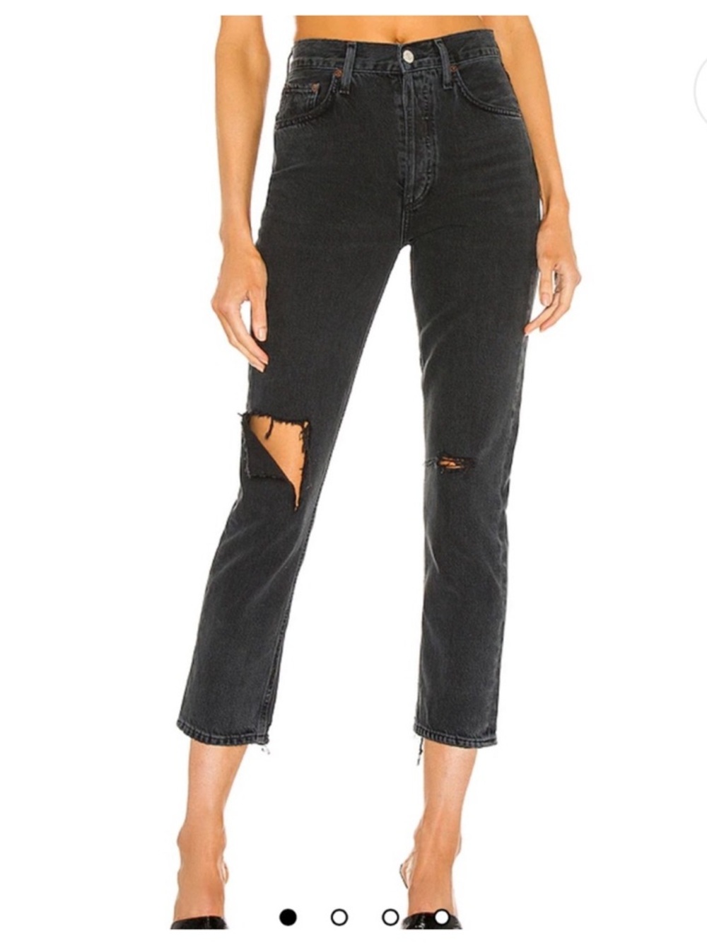 Agolde Riley High Rise Straight Crop Jeans In Contraband Black‎ Size 25